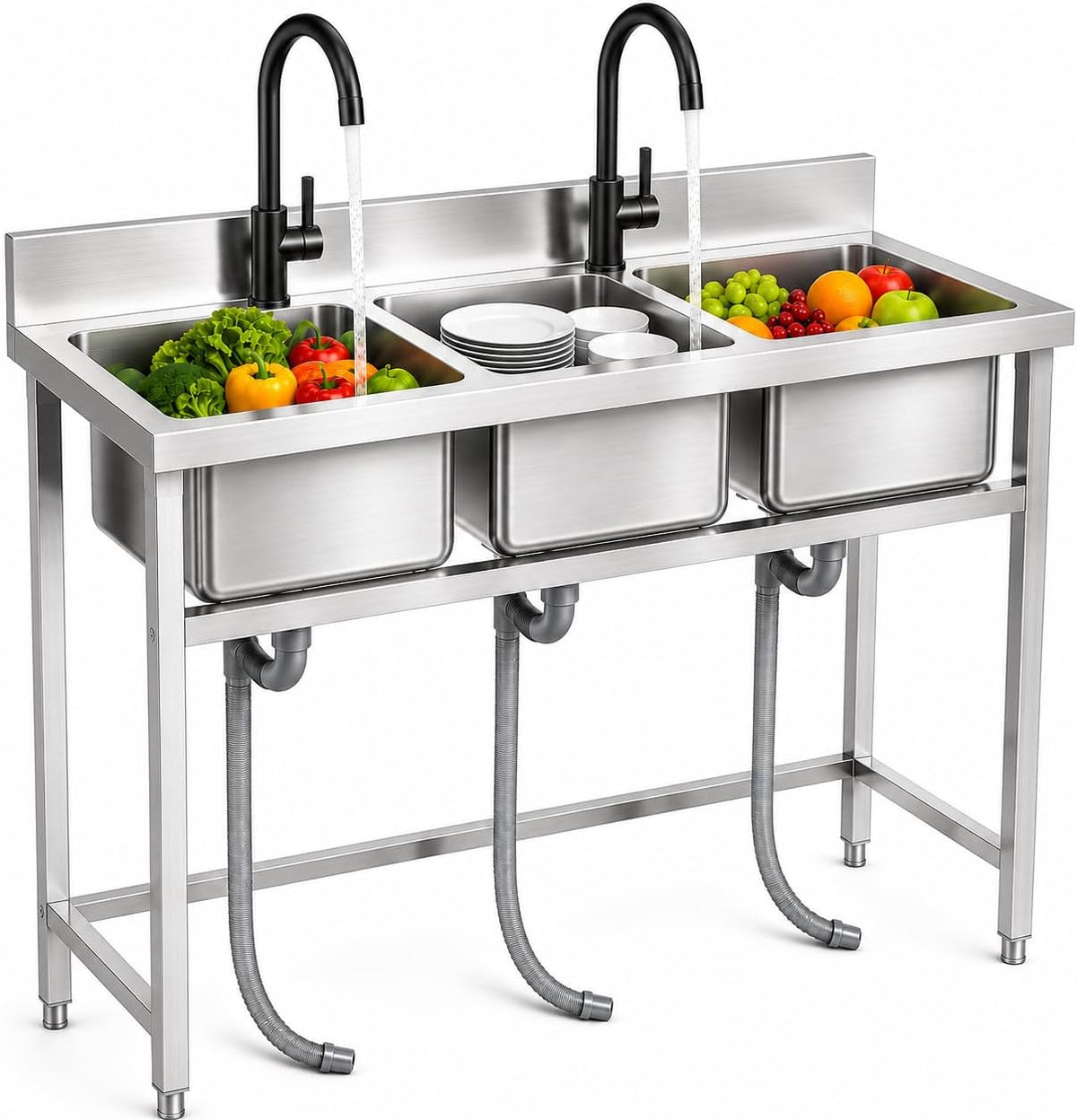 Small 3 Compartment Sink, 304 Stainless Steel Commercial Sink