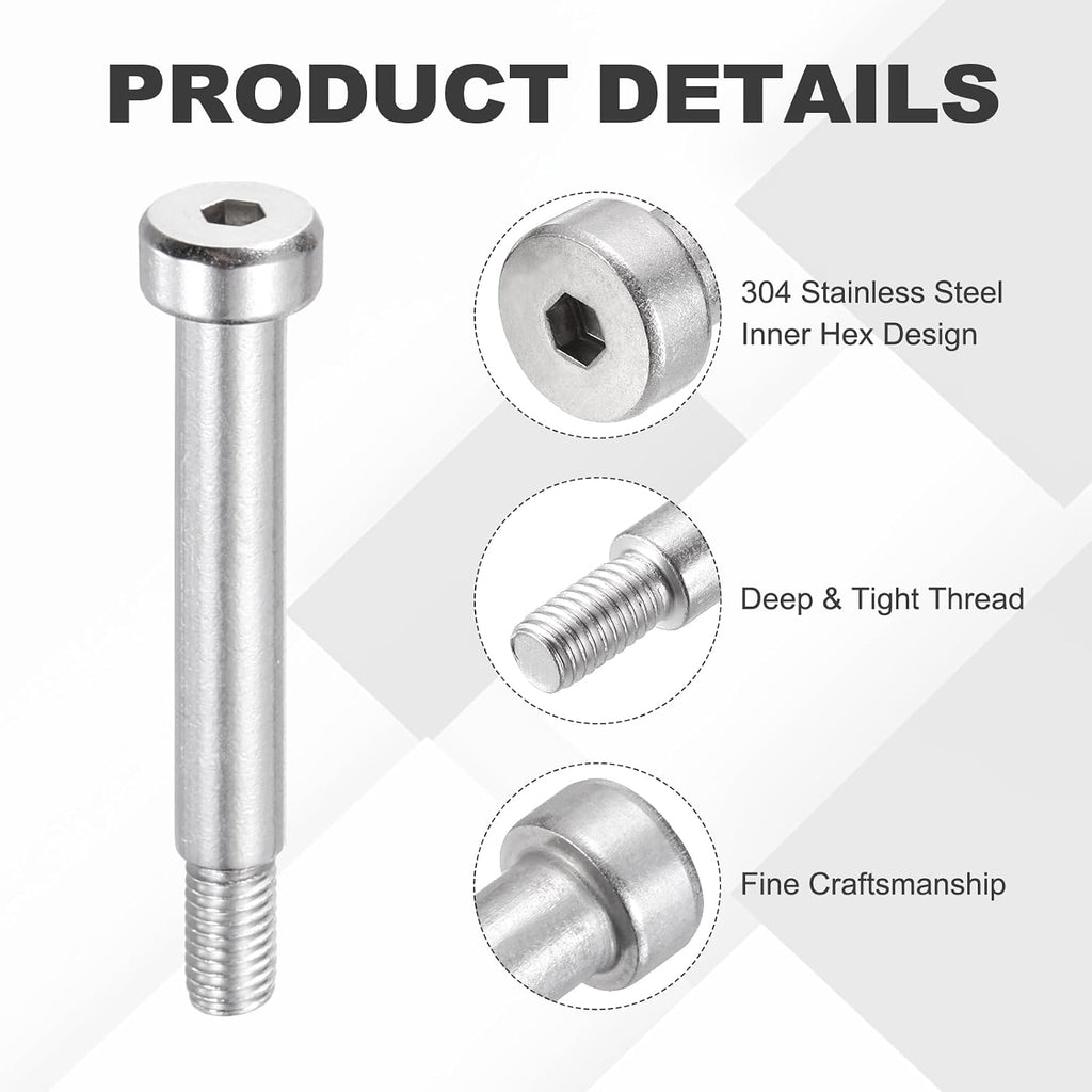 MECCANIXITY 8 Pcs 304 Stainless Steel Shoulder Bolt 6mm Shoulder Dia 30mm Shoulder Length M5x0.8 Thread Hex Socket Shoulder Bolts for Hydraulic Injection Molding Machinery Industries