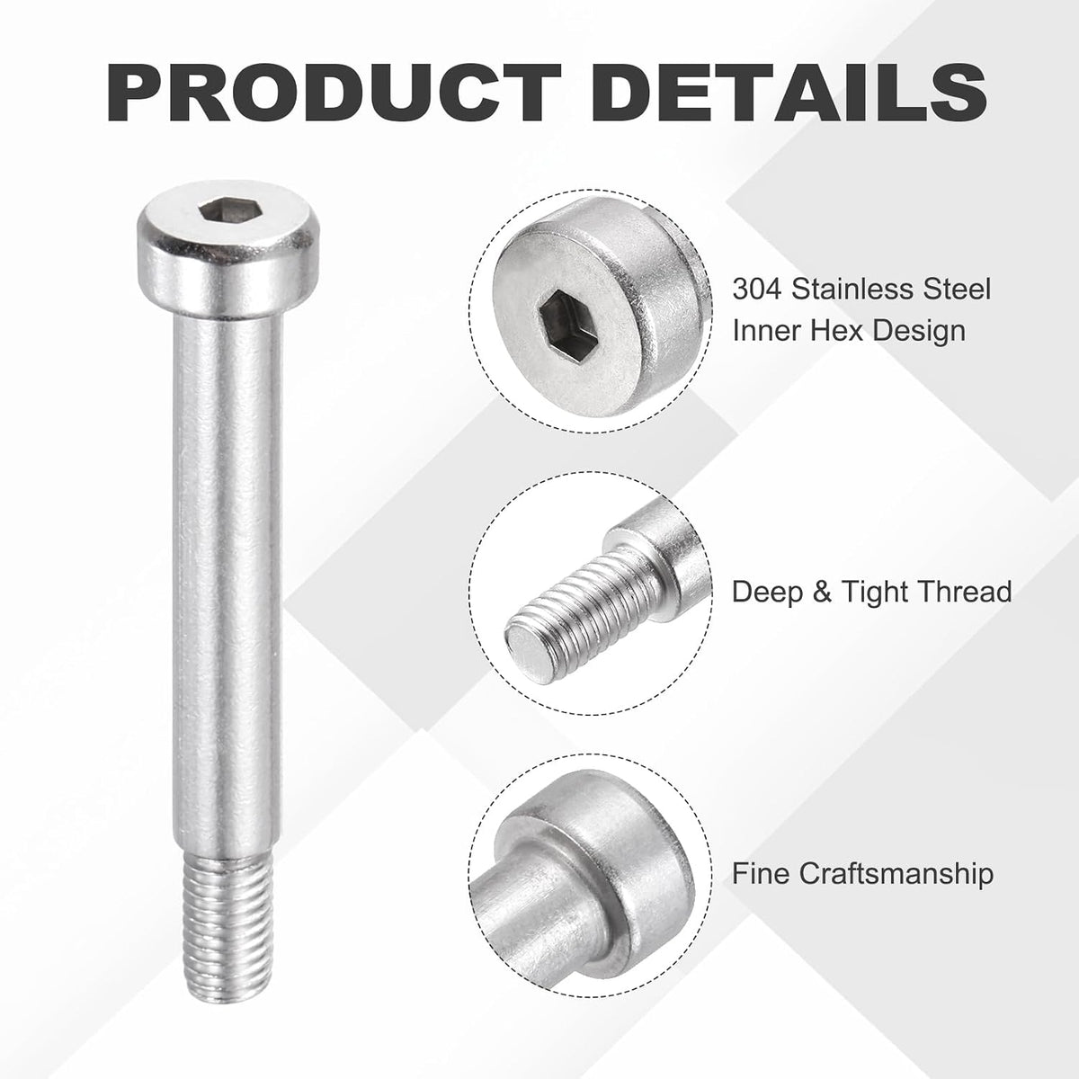 MECCANIXITY 8 Pcs 304 Stainless Steel Shoulder Bolt 6mm Shoulder Dia 30mm Shoulder Length M5x0.8 Thread Hex Socket Shoulder Bolts for Hydraulic Injection Molding Machinery Industries