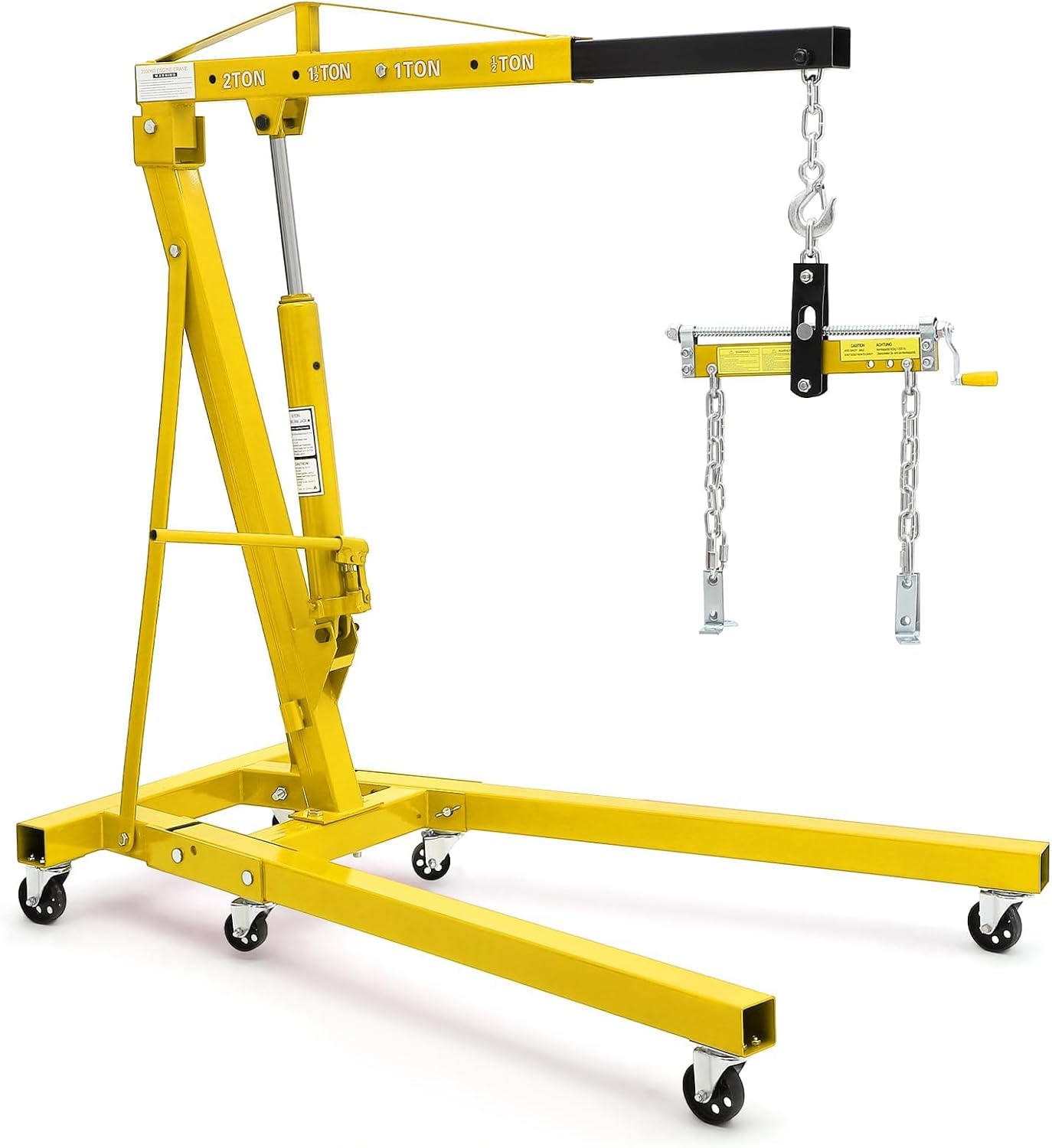 2 Ton Hydraulic Folding Engine Hoist Cherry Picker Shop Crane, 4400 lb Capacity, Telescopic Boom, 6 Caster Wheels