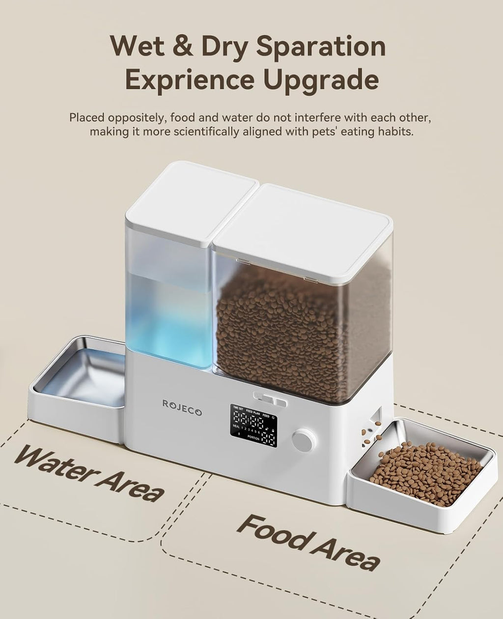 Automatic Cat Feeder and Water Dispenser,36Cups/8.5L 2-in-1 Stainless Steel Bowls Large Capacity Cat Food Dispenser
