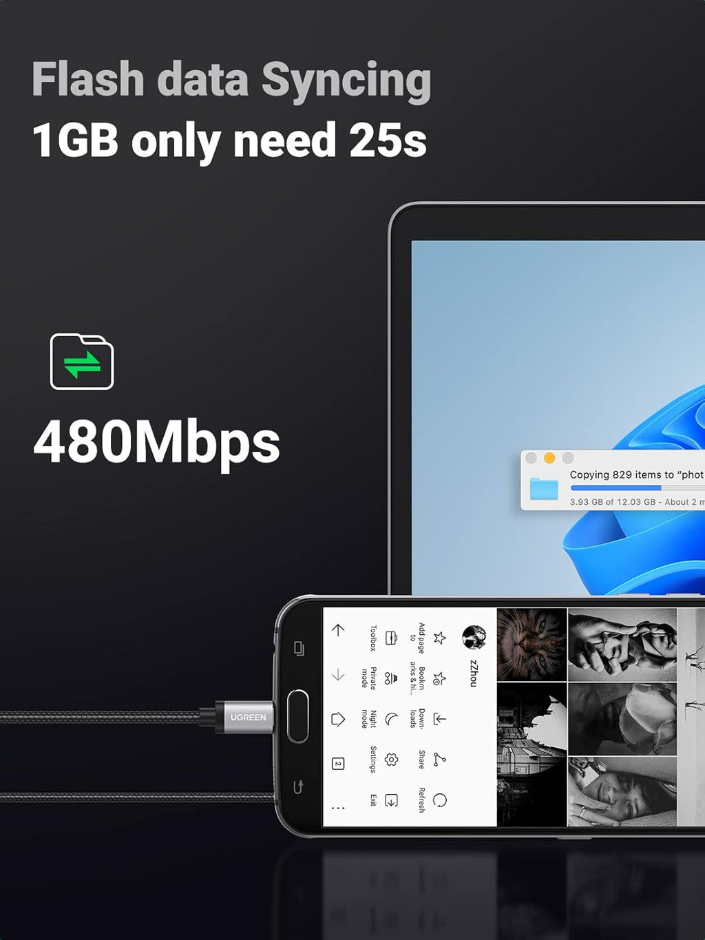 Micro USB Cable, 3FT High Speed Fast Charging USB Cable, Nylon Braided Durable Android Phone Charger Cord, Compatible