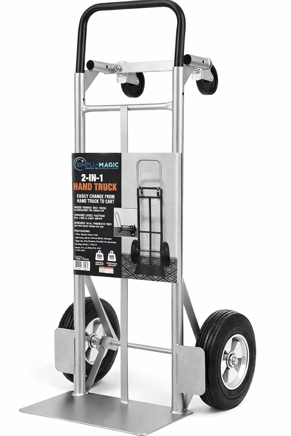 2-in-1 Convertible Hand Truck & Dolly - 800 lb Capacity Heavy Duty Folding Platform Cart with Rubber Wheels for
