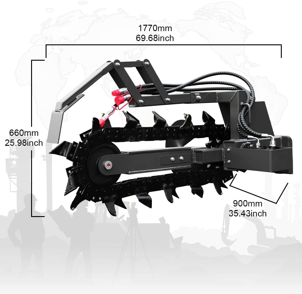 Mini Skid Steer Hydraulic Earth Trencher Attachment, 588mm Width | High Speed Chain Trencher Post Hole Pipeline