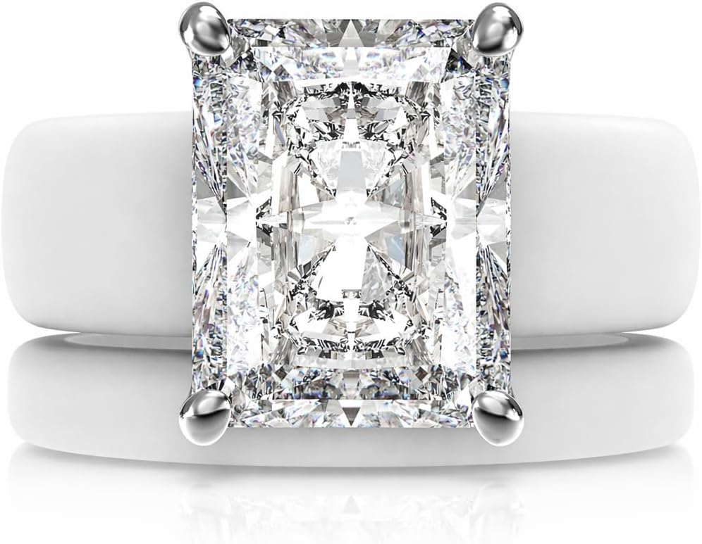 Silicone Ring with Stone and Thin Band Set - Emerald Cut Cubic Zirconia Engagement Ring for Women - Rubber Wedding