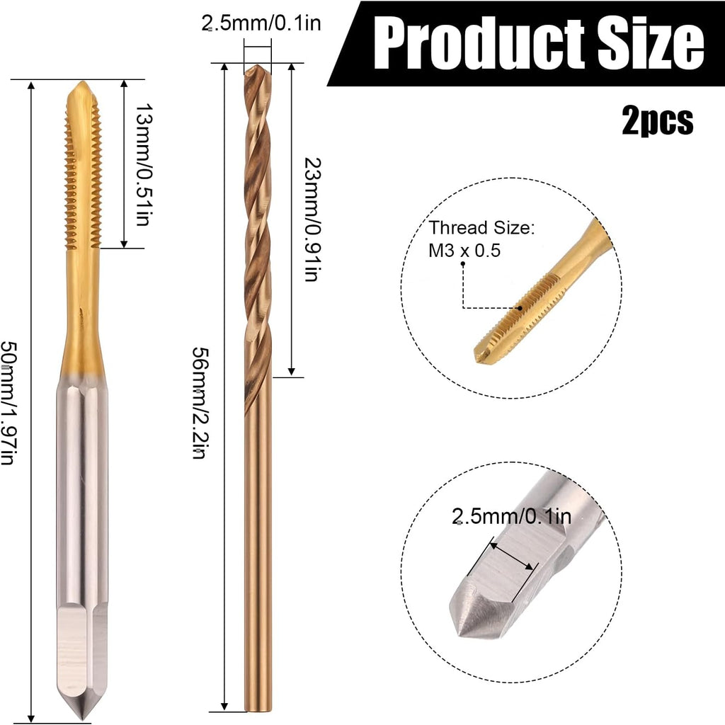 M3 x 0.5 Spiral Point Thread Tap and 2.5mm Drill Bit Set - Drill And Tap Set Tools