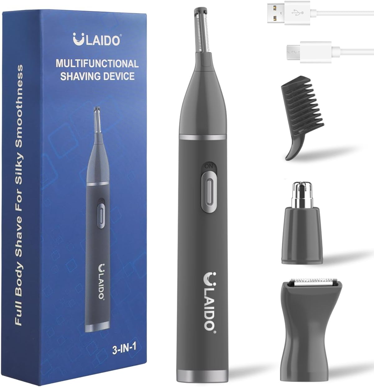 Nose Hair Trimmer for Men, Painless 3 in 1 Grooming Kit for Nose, Ear, Eyebrow & Body Hair, Rechargeable No Pull No