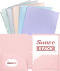 3 Hole Pocket Folders (6 Pack, Pastel Color), Plastic Pocket Folders for 3 Ring Binder, 3-Hole Punched Folder with