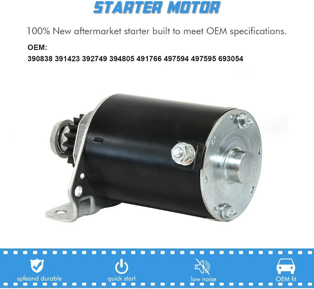 5742N Starter Motor 16 Teeth Compatible with L118 L120 Briggs & Stratton for Lawn Mower 7-22Hp41022003 497595 497594 391423 390838 392749 394805 491766 693054 SBS0001 AM122337 LG497595 (Steel Gear)