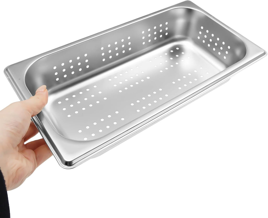 2-Pack Anti-Jam Perforated Stainless Steel Steam Table Pan, 1/3 Size, 2" Deep Commercial Chafing Steam Table Pan