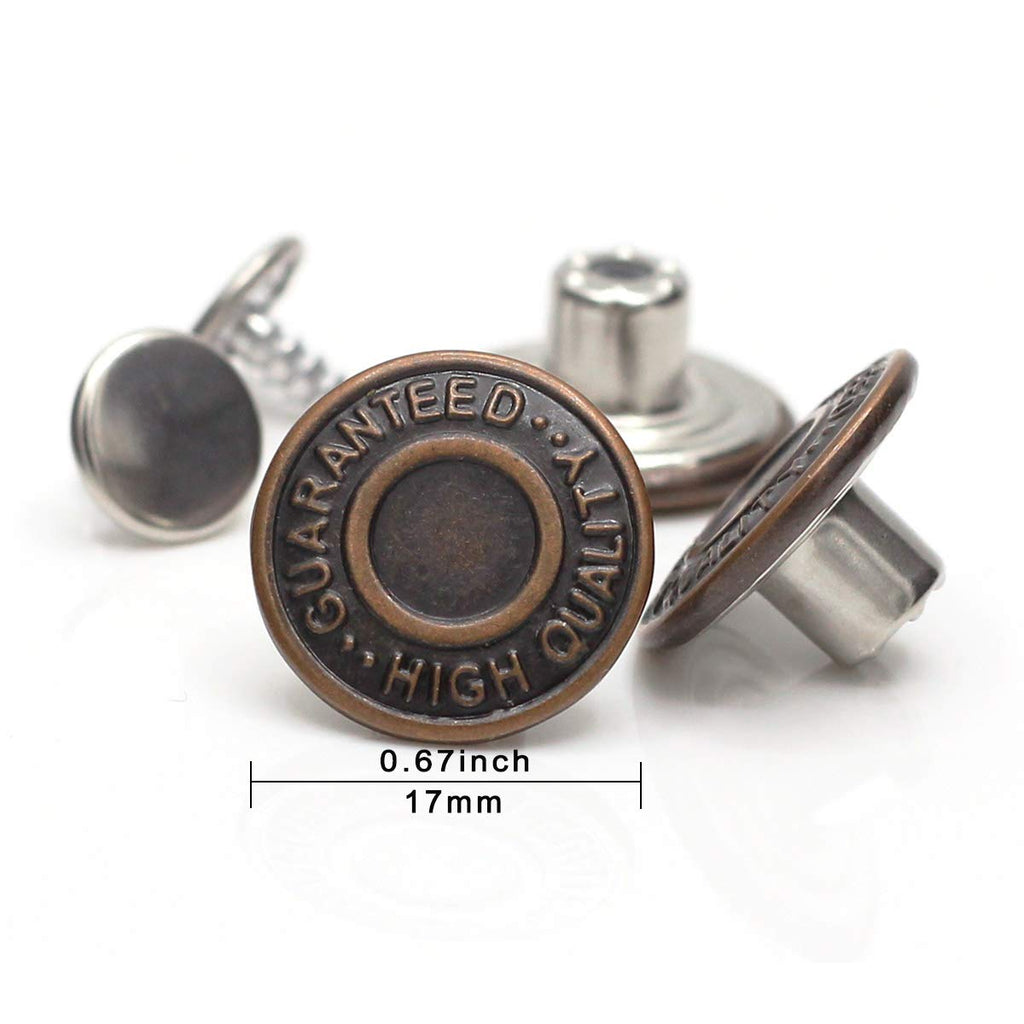 17mm Brass Jeans Buttons, No Sew Metal Tack Buttons Replacement Kit