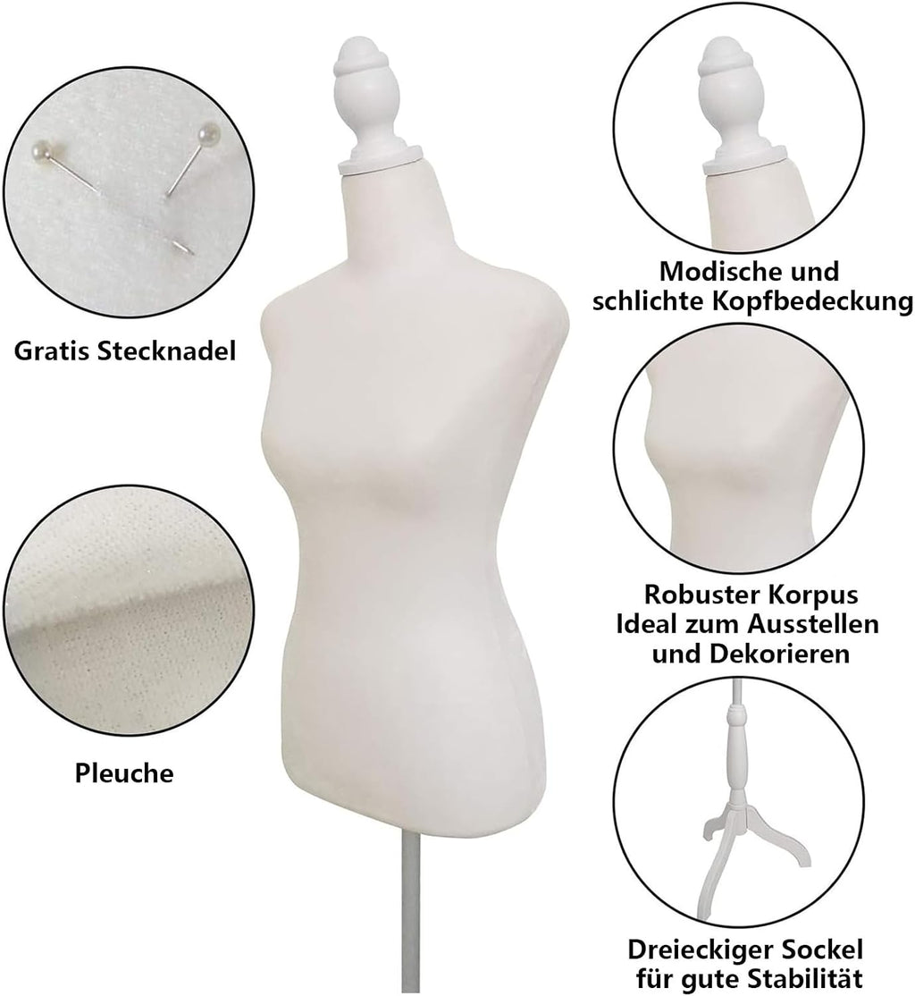 Female Dress Form Pinnable Mannequin Body Torso with Tripod Base Stand