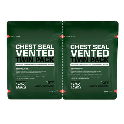 Vented Chest Seal with Quick Tear Twin Pack- 6.6” Square Occlusive Adhesive Dressing for Open Chest Wounds