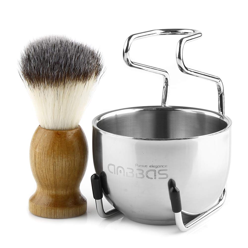 Shaving Brush Set for Men 3in1 Vegan Style Synthetic Badger Hair Shaving Brushes, Stainless Steel Shaving Stand +