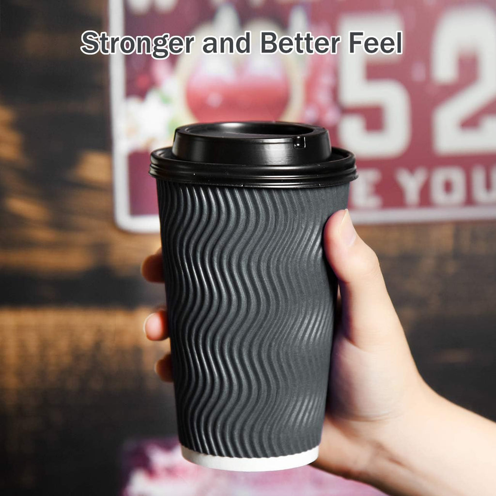 Disposable Coffee Cups with Lids and Straws - 16 oz (90 Set) Togo Hot Paper Coffee Cup with Lid To Go for Beverages