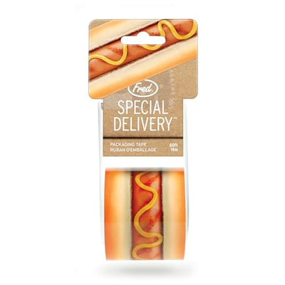 Genuine Fred Special DELIVERY Packing Tape, Fun Hot Dog Design, 60ft Roll with Built-in Dispenser, Perfect for