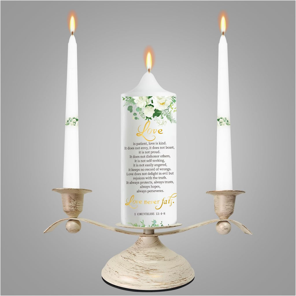 Unity Wedding Candles Ceremony Set with Holder, Stable Rustic Unity Candle Stand, Christian Unity Wedding Candle Set
