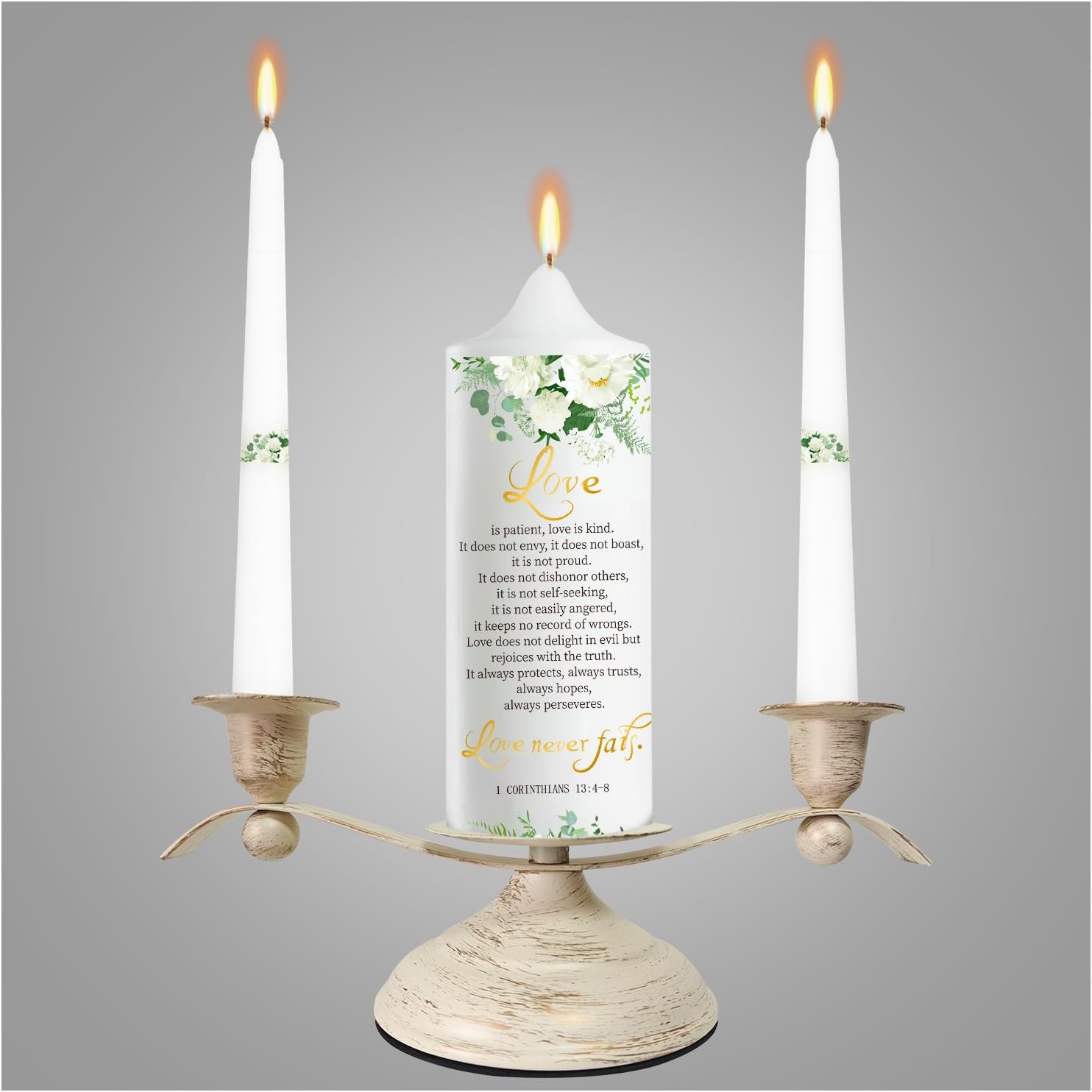 Unity Wedding Candles Ceremony Set with Holder, Stable Rustic Unity Candle Stand, Christian Unity Wedding Candle Set