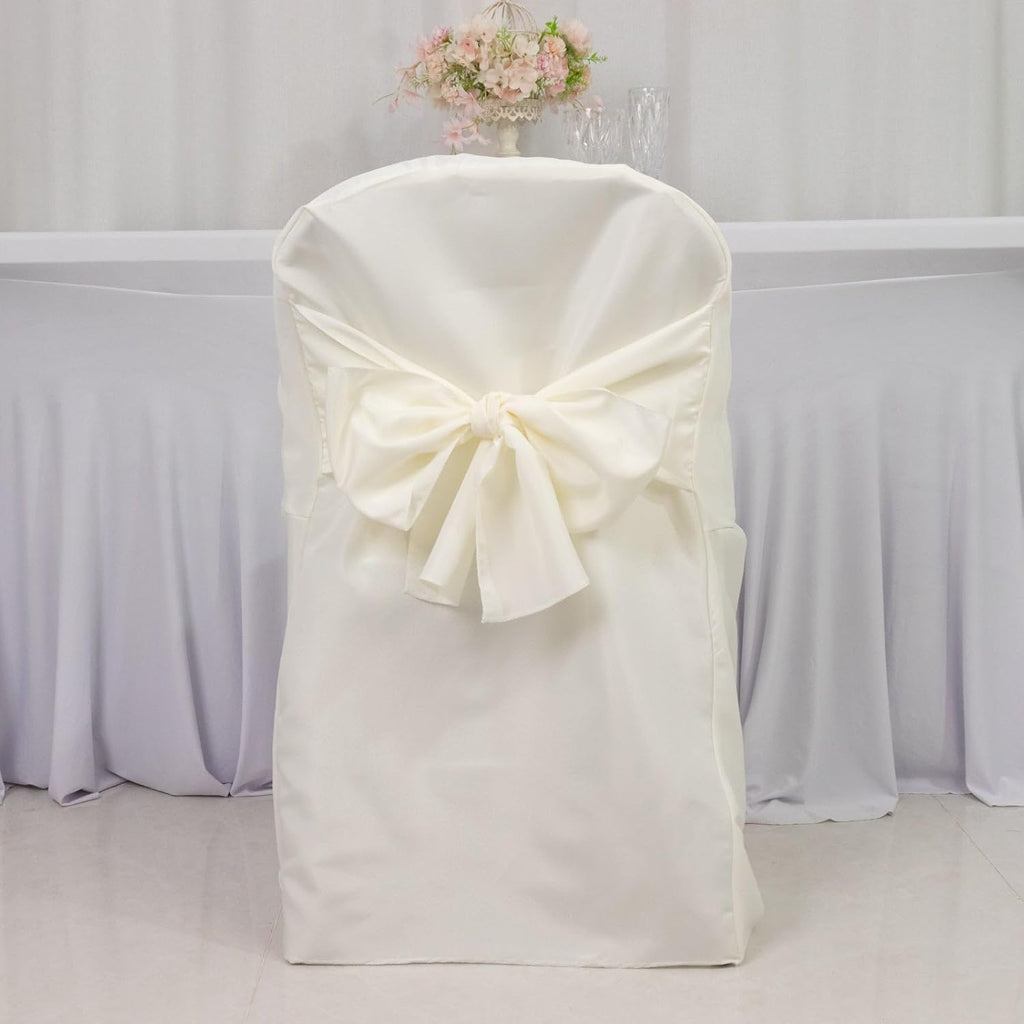 Efavormart 10 Pack Ivory Linen Polyester Folding Chair Covers for Party Dining Chairs Reusable Wedding Chair