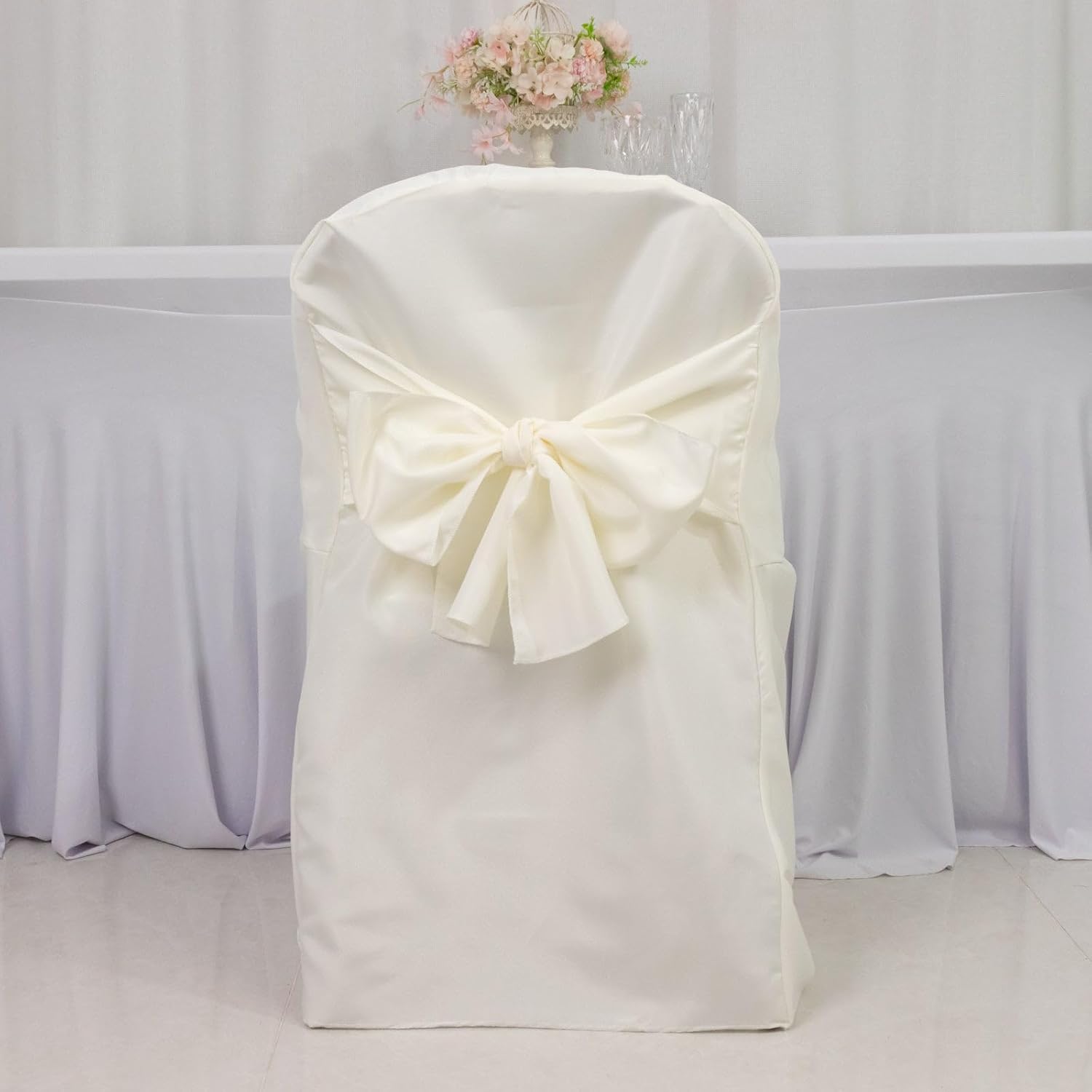 Efavormart 10 Pack Ivory Linen Polyester Folding Chair Covers for Party Dining Chairs Reusable Wedding Chair
