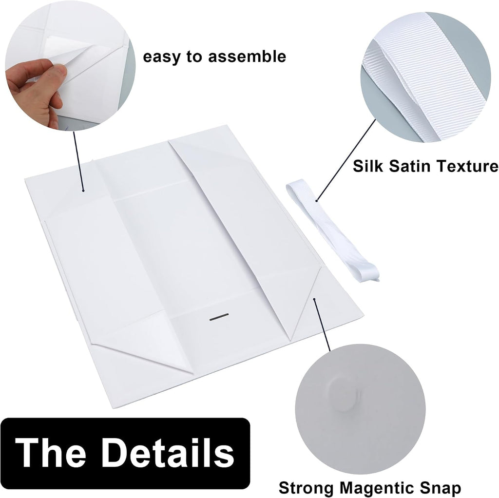 13"x9"x4" Large White Magnetic Gift Box with Lid and Ribbon