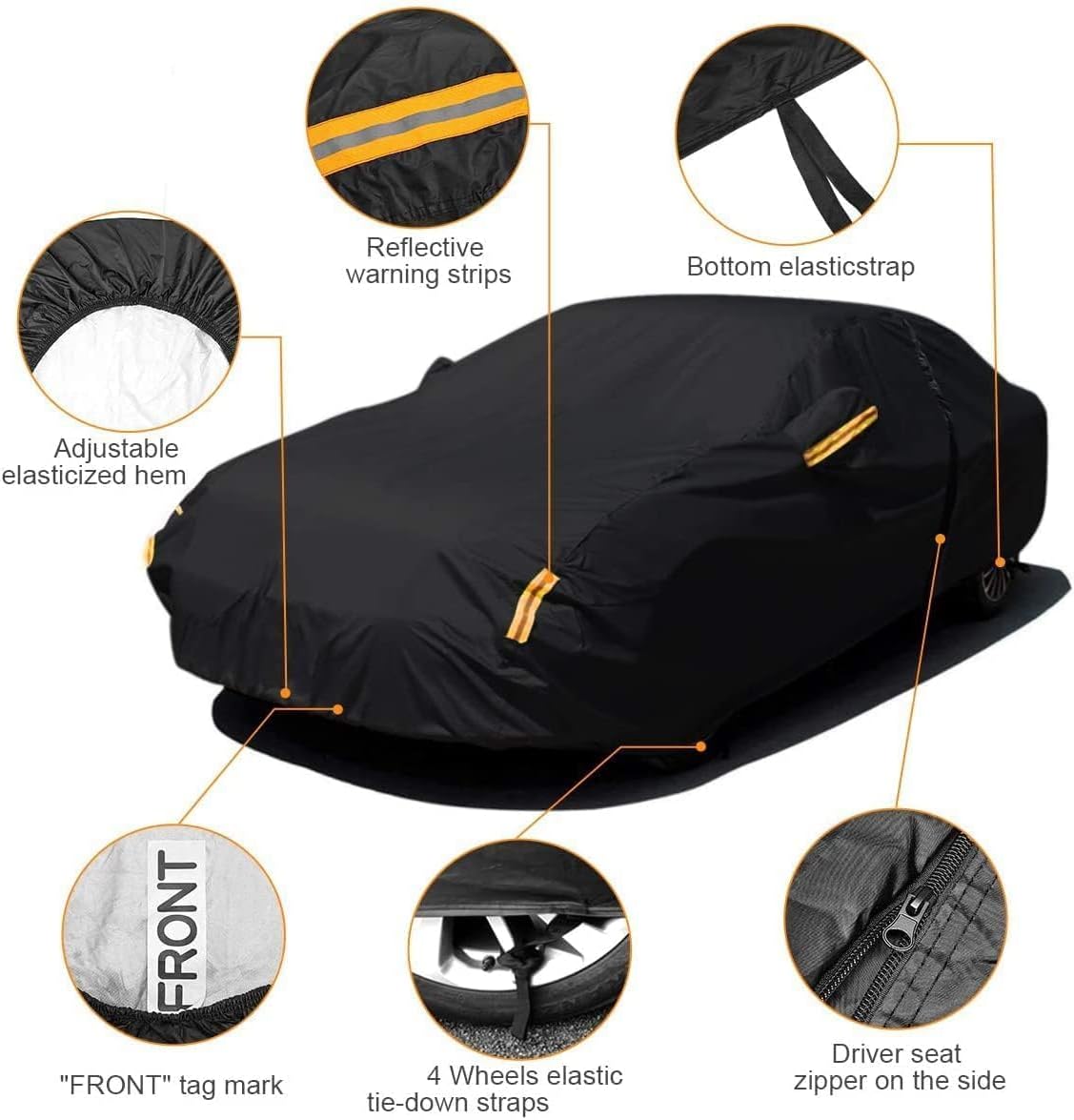 Sedan Car Cover Waterproof Heavy Duty All Weather Protection Snow Anti-UV Windproof Outdoor Full Car Cover Fit for