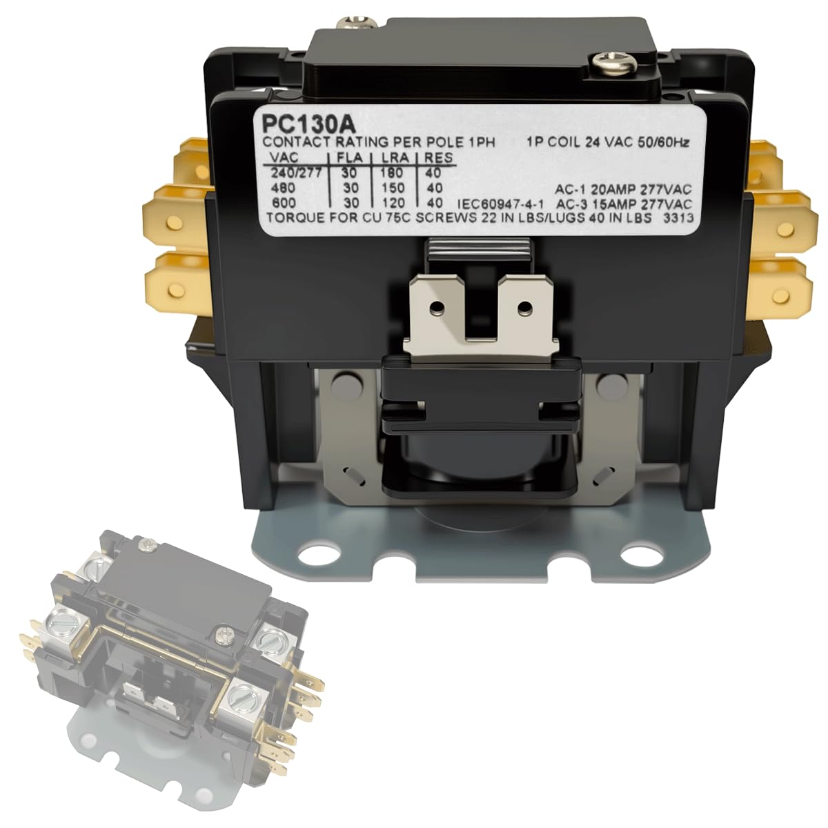 PC130A HVAC Contactor Single One 1 Pole 30 Amps 24 Volts for A/C Heat Pump