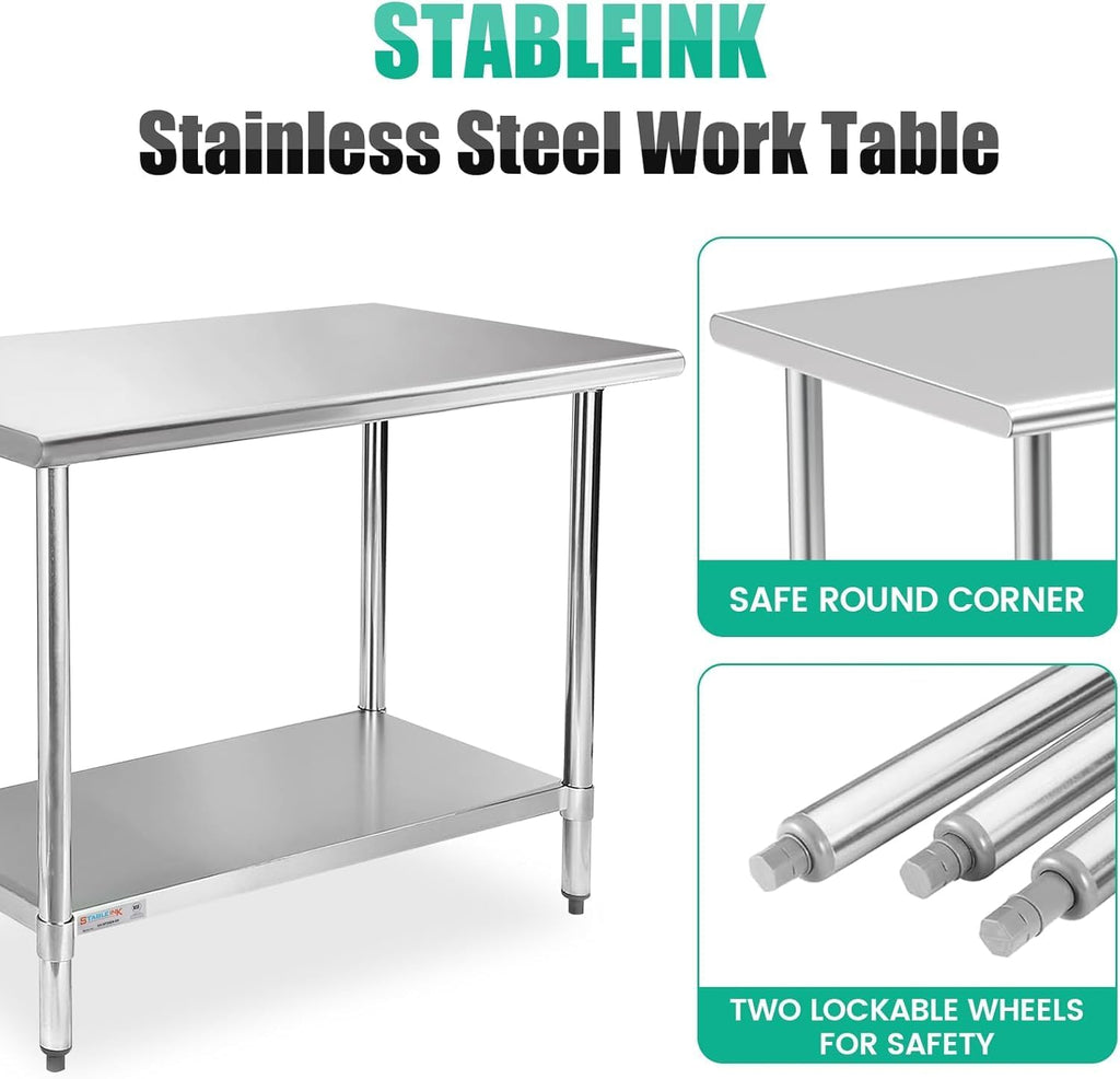 Stainless Steel Table with Undershelf 36x30 Inches 3ft for Prep