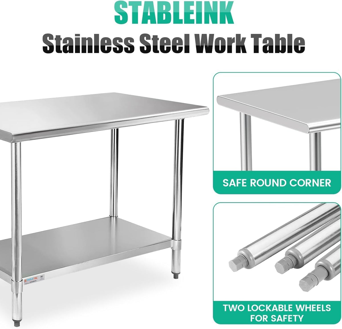 Stainless Steel Table with Undershelf 36x30 Inches 3ft for Prep
