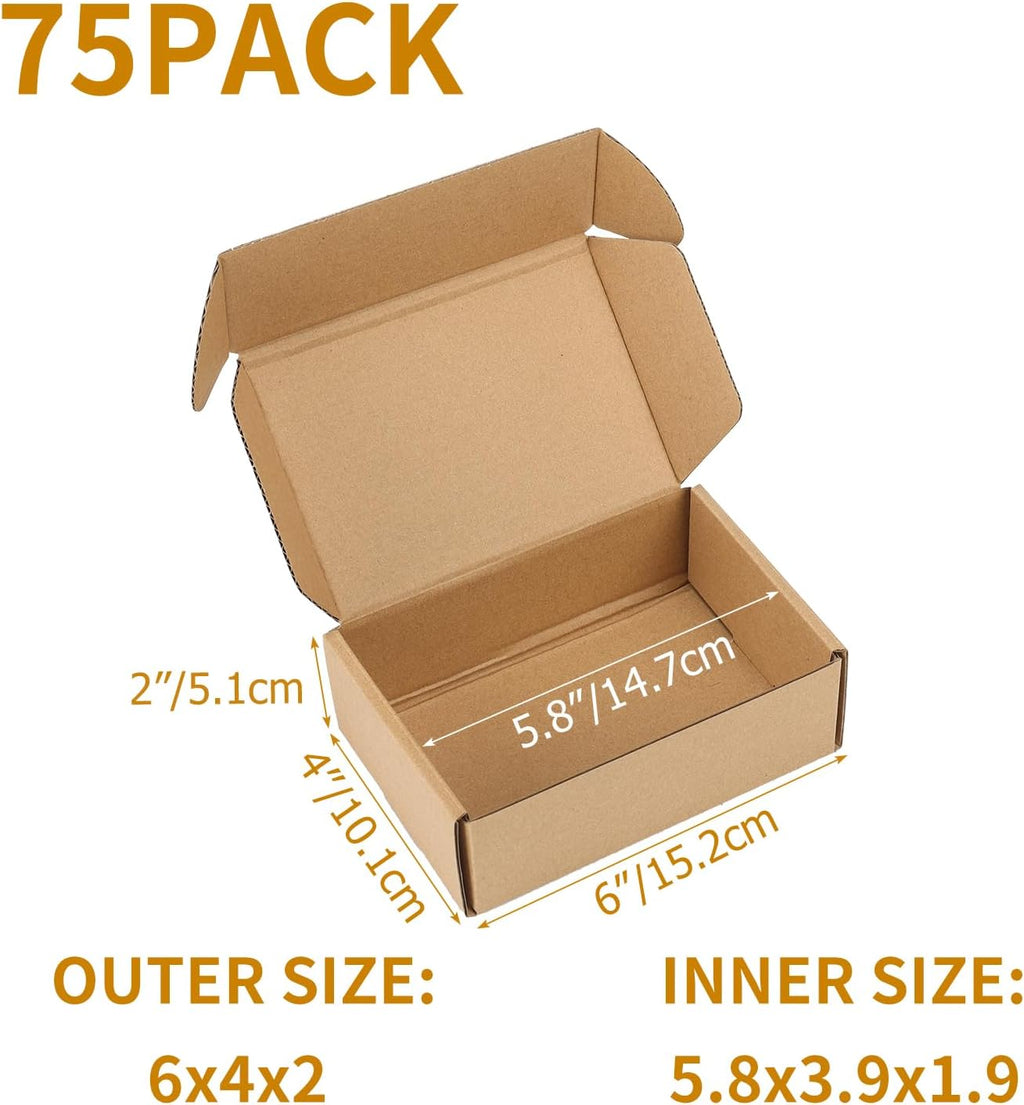 75 Pack 6x4x2 inch Small Shipping Boxes, Brown Mailing Boxes | Tuck Top, Quick Fold, Easy Assemble, Shape Well