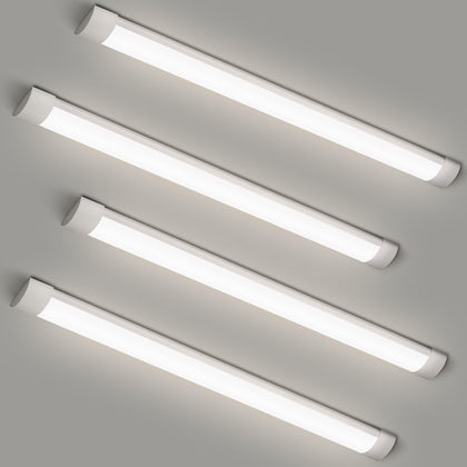4 Packs 4FT LED Batten Light with 50cm Cable, Ultra-Thin Slim Ceiling Surface Mounted Light, 40W, 4000K, IP20, LED