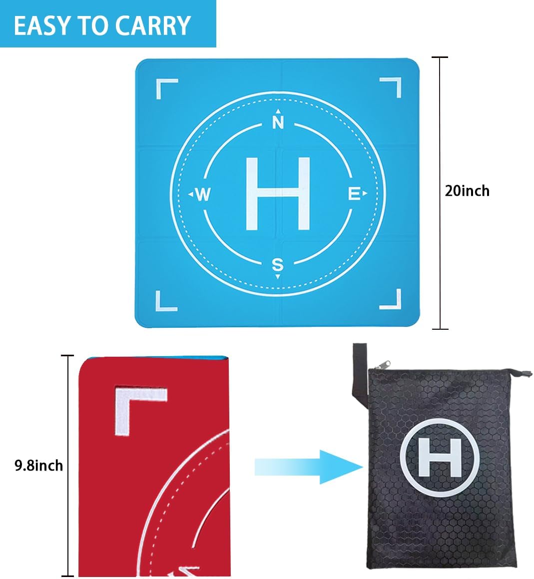 Drone Landing Pad Weighted, Foldable Launch Pad for DJI Drone Accessories | Nighttime Reflective Double-Sided