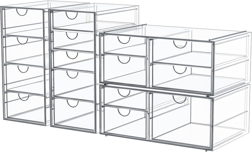 Makeup Organizer Storage With 16 Drawers, 4 Pcs Desktop Office Supplies, Desk Organizers, Clear Accessories