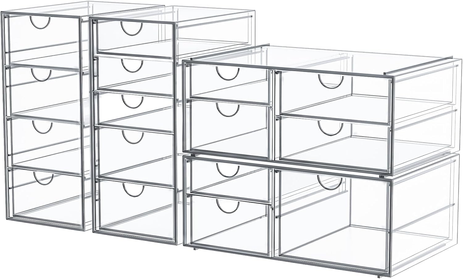 Makeup Organizer Storage With 16 Drawers, 4 Pcs Desktop Office Supplies, Desk Organizers, Clear Accessories