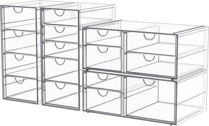 Makeup Organizer Storage With 16 Drawers, 4 Pcs Desktop Office Supplies, Desk Organizers, Clear Accessories