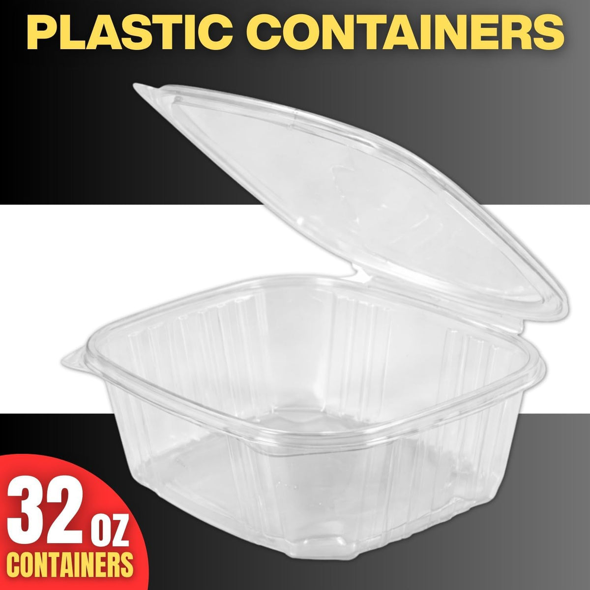 Deli Containers with Hinged Lids, Clear PET Plastic, 32 Ounces, 50 Count, Clamshell, Rectangular, Leak-Resistant