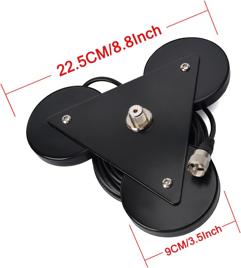 Heavy-Duty SO239 Magnetic Antenna Mount Base with Triple Magnets | W/5M(16.4 ft)RG-58 Cable PL-259 Plug