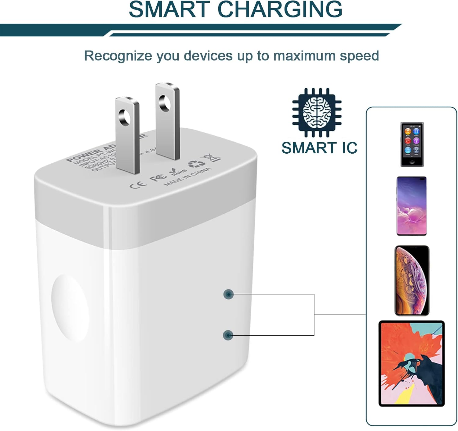 USB Charger Cube, Wall Charger Plug, AILKIN 4.8A 4-Muti Port USB Adapter Power Plug Charging Station Box Base