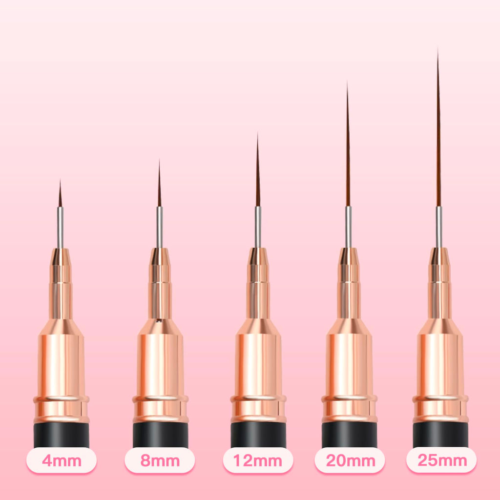 Metallic Nail Art Brushes, 5Pcs Liner Brushes for Nails, Black