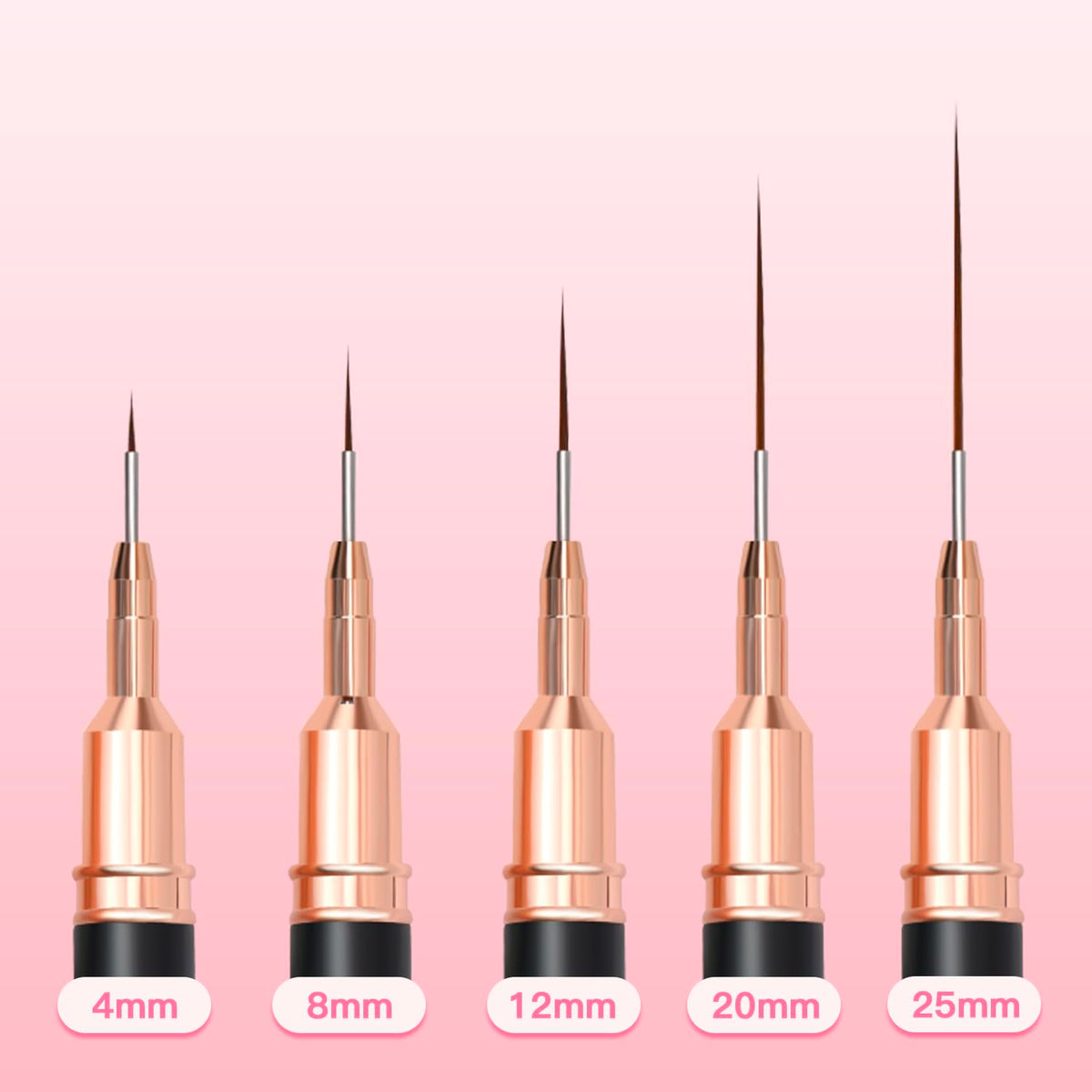 Metallic Nail Art Brushes, 5Pcs Liner Brushes for Nails, Black