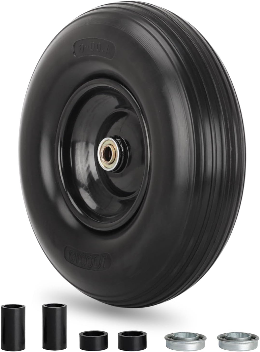 4.00-6 Wheelbarrow Tire, 13" Flat-free Solid Tire and Wheel, with 5/8" or 3/4" Bearings, 1.75" Centered Hub for