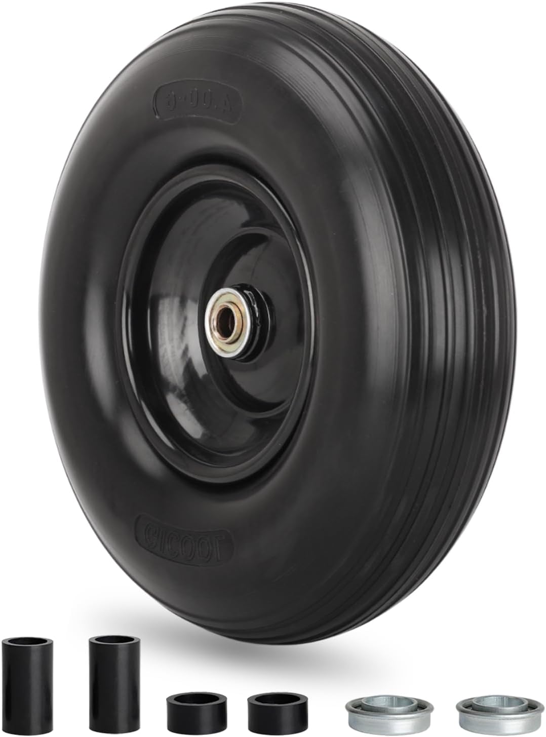 4.00-6 Wheelbarrow Tire, 13" Flat-free Solid Tire and Wheel, with 5/8" or 3/4" Bearings, 1.75" Centered Hub for