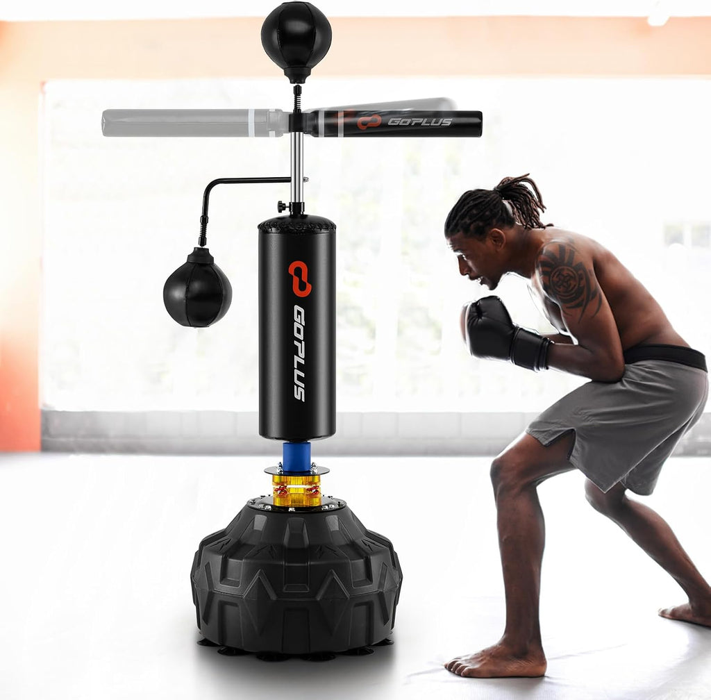 Boxing Speed Trainer, Freestanding Punching Bag 360° Spinning Bar with 2 Reflex Speed Balls, Shock Absorbers
