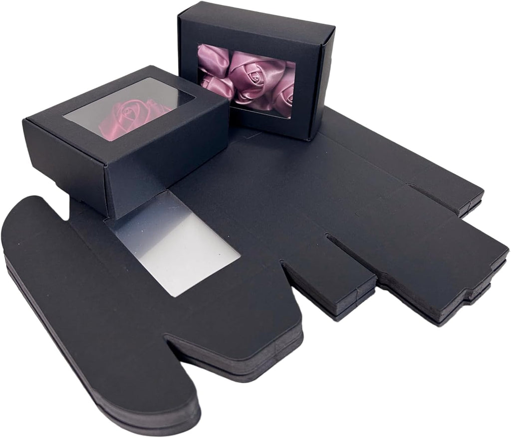 3.3 x 2.4 x 1.2 Inch Kraft Paper Boxes with Window 30pcs Soap Packaging Gift boxes with Window(Black)