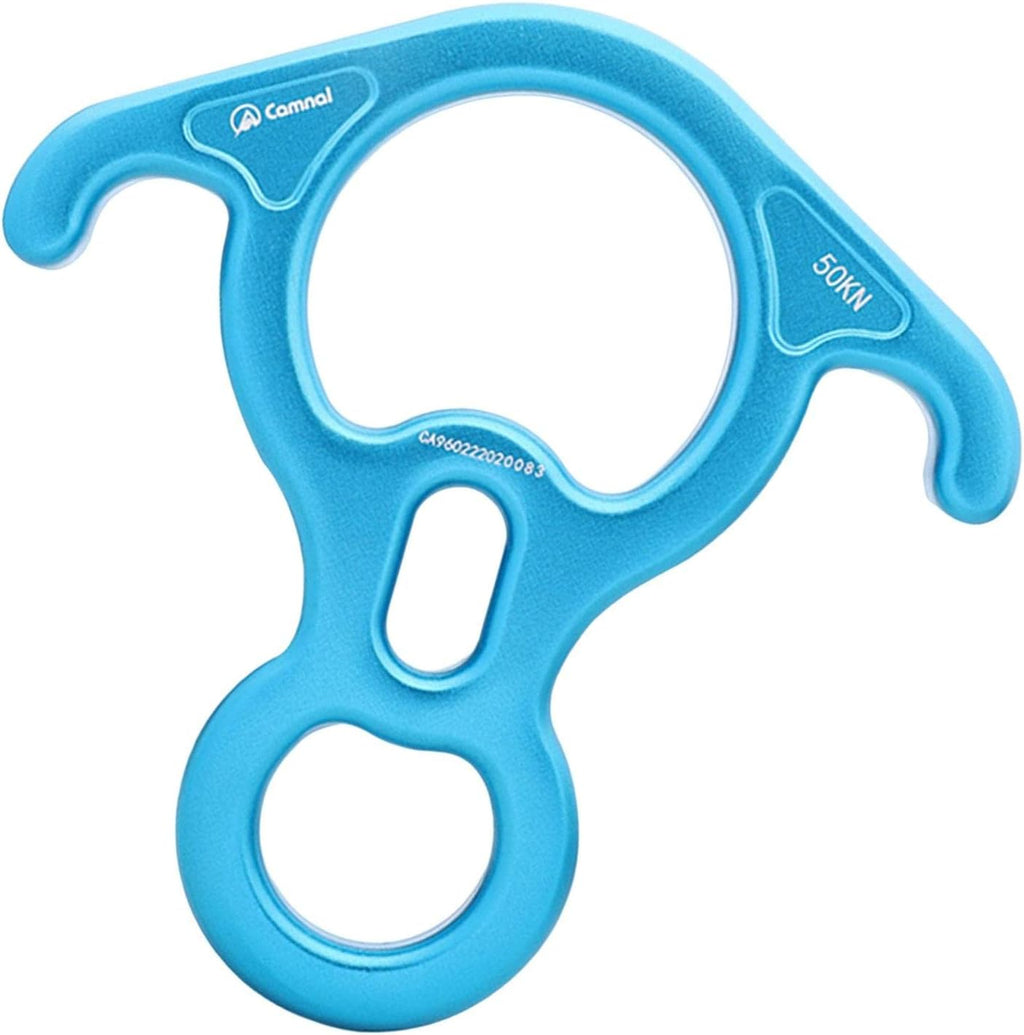 50kN Figure 8 Descender for Rescue Operations, Aluminum Alloy Belay Device with Bent Ears for Easy Locking, Blue (1
