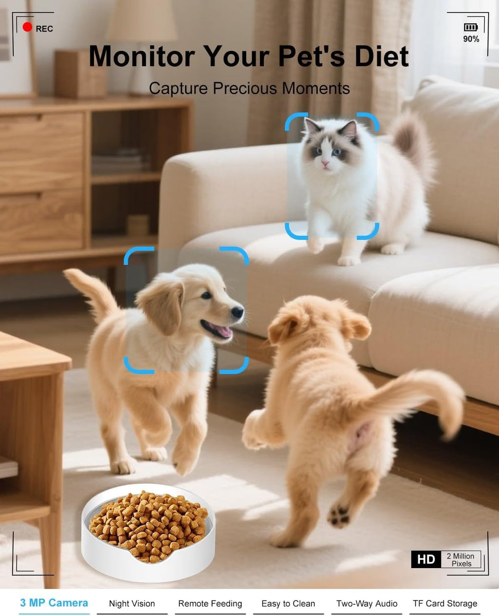 Automatic Cat Feeder with Camera, 2K HD Video & Night Vision, 5G/2.4G WiFi