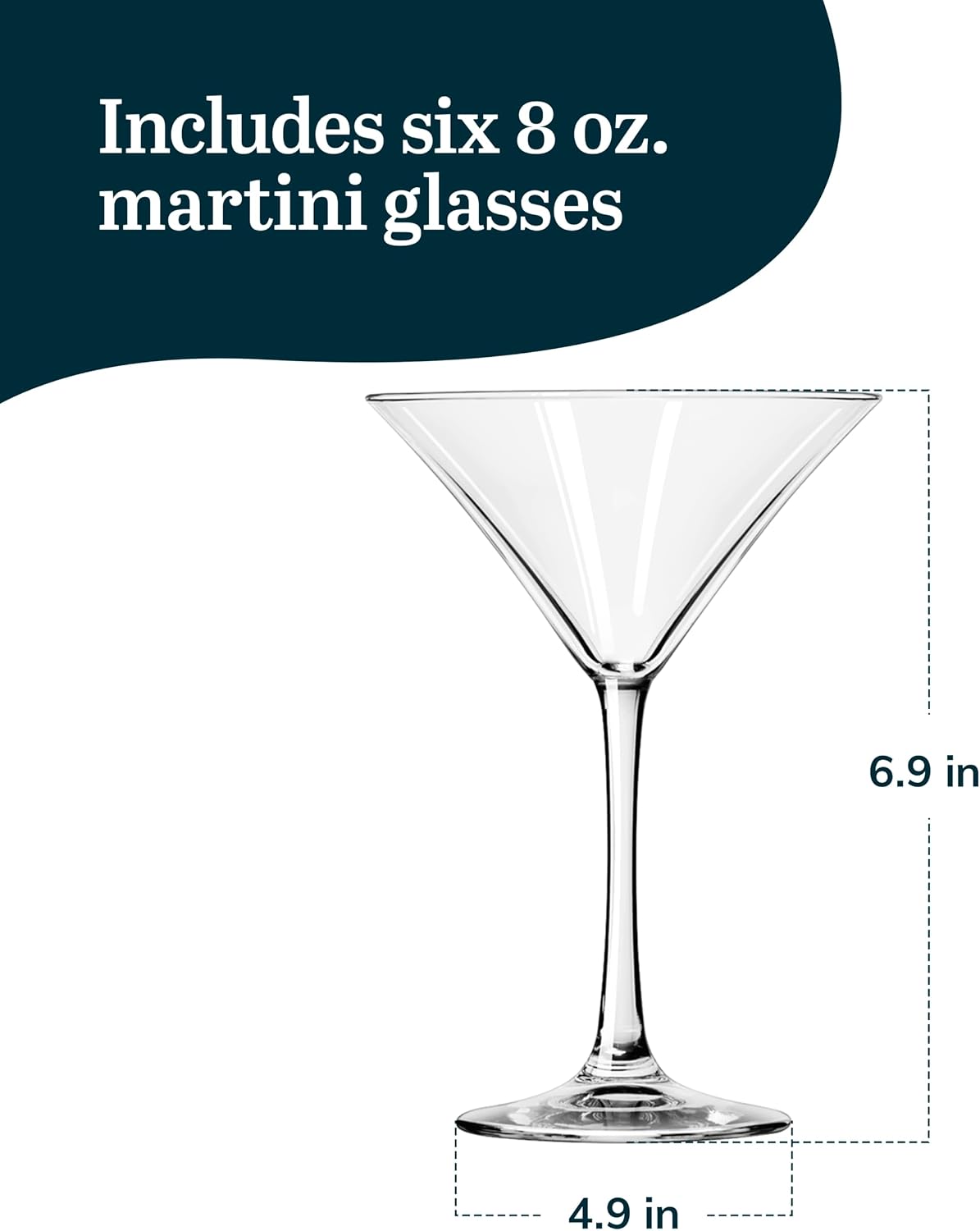 Entertaining Essentials Martini Glasses Set of 6, Tall, Slender, Triangular-Shaped Cocktail Glasses, Classic Martini