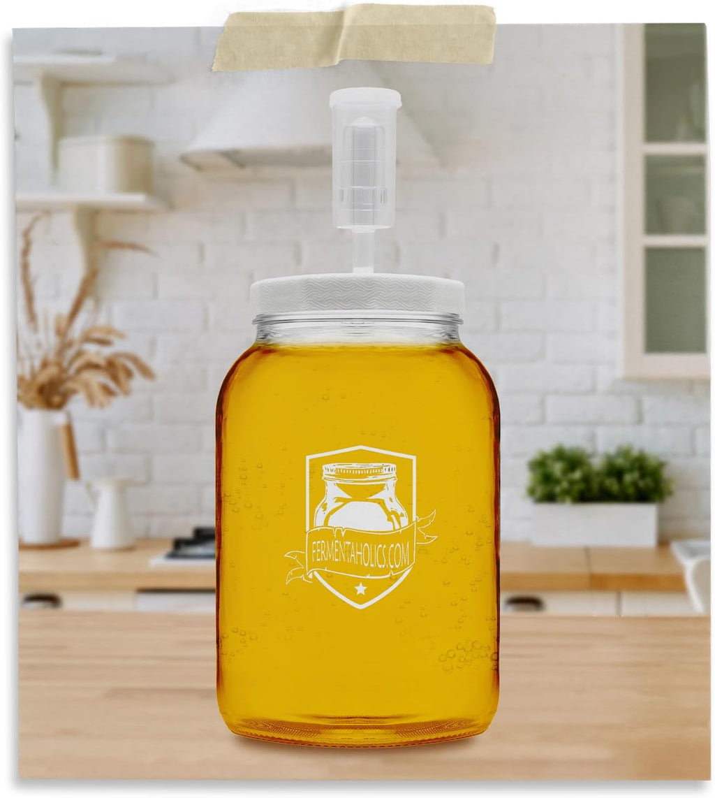 2 Pack - 110mm One Gallon Fermentation Lid, Gasket & 3-piece Airlock - Airtight Lid Turns Gallon Jar Into A Fermenter