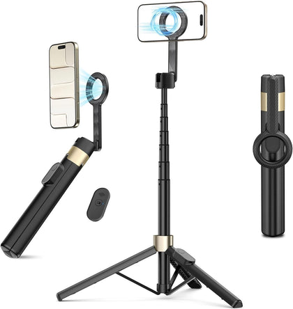 Magnetic Tripod for iPhone, Selfie Stick Monopod Tripod for Magsafe, 360° Rotatable Travel Tripod Heads Cell Phone