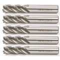 HSS-AL Carbide End Mill Set, 4 Flute Milling Cutter Bits, High Strength Breakage Resistance, 1/2x1/2 Inch, 5 Pack
